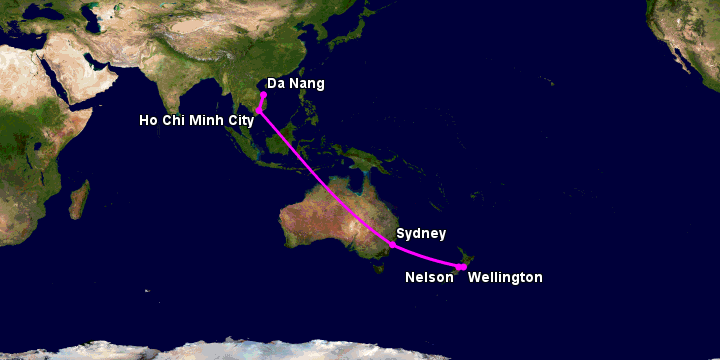 Bay từ Đà Nẵng đến Nelson qua TP HCM, Sydney, Wellington