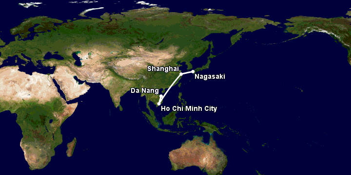 Bay từ Đà Nẵng đến Nagasaki qua TP HCM, Thượng Hải