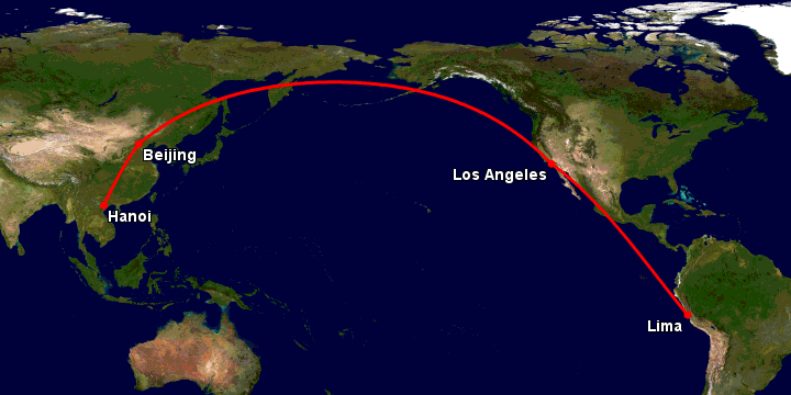 Bay từ Hà Nội đến Lima Pe qua Bắc Kinh, Los Angeles