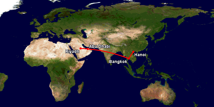 Bay từ Hà Nội đến Riyadh qua Bangkok, Abu Dhabi, Riyadh