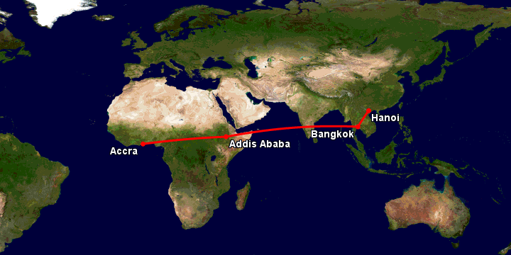 Bay từ Hà Nội đến Accra qua Bangkok, Addis Ababa
