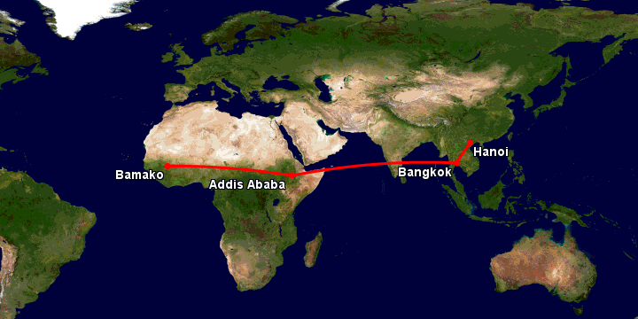 Bay từ Hà Nội đến Bamako qua Bangkok, Addis Ababa