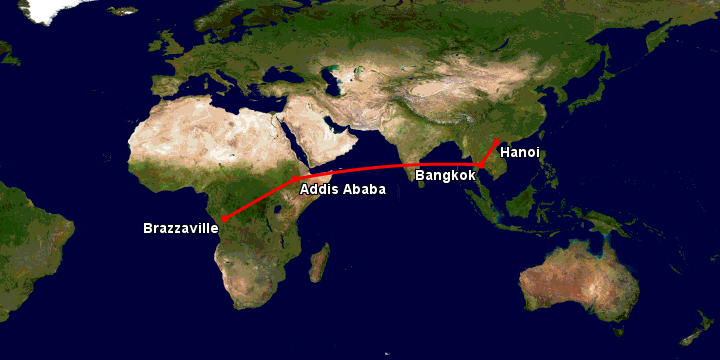 Bay từ Hà Nội đến Brazzaville qua Bangkok, Addis Ababa