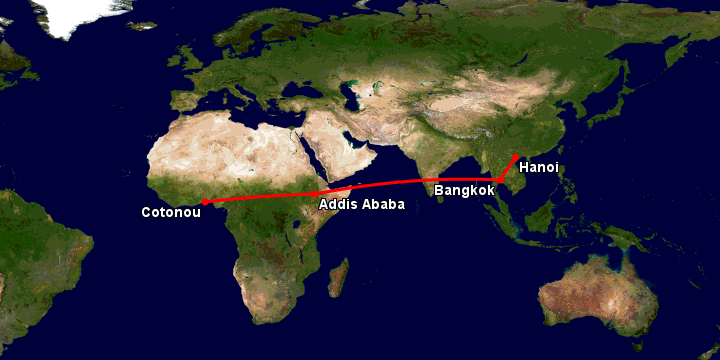 Bay từ Hà Nội đến Cotonou qua Bangkok, Addis Ababa