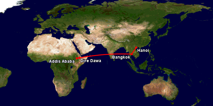 Bay từ Hà Nội đến Dire Dawa qua Bangkok, Addis Ababa