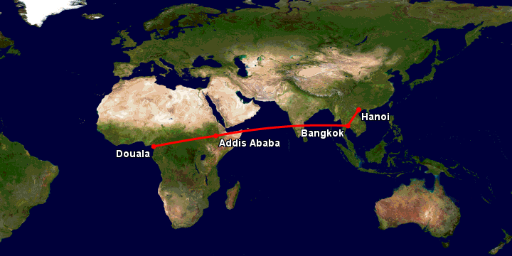 Bay từ Hà Nội đến Douala qua Bangkok, Addis Ababa