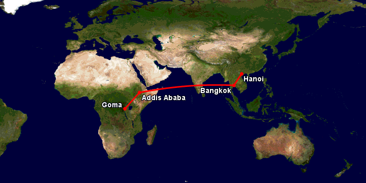 Bay từ Hà Nội đến Goma qua Bangkok, Addis Ababa