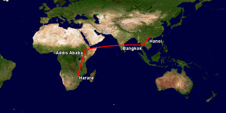 Bay từ Hà Nội đến Harare qua Bangkok, Addis Ababa