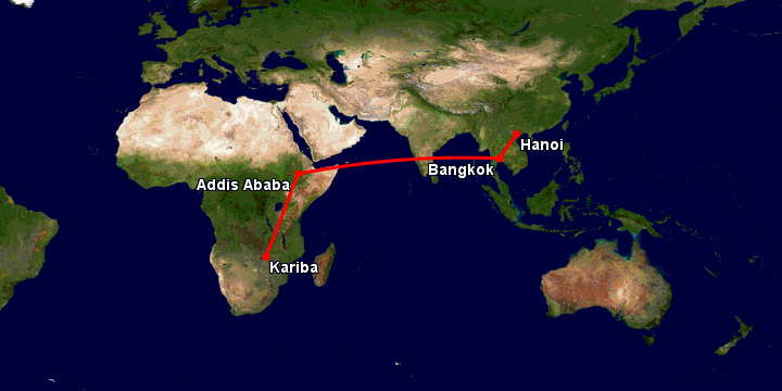 Bay từ Hà Nội đến Kariba qua Bangkok, Addis Ababa