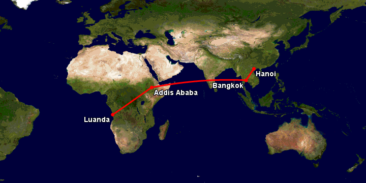 Bay từ Hà Nội đến Luanda qua Bangkok, Addis Ababa
