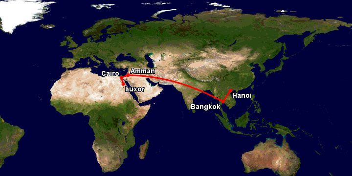 Bay từ Hà Nội đến Luxor qua Bangkok, Amman, Cairo