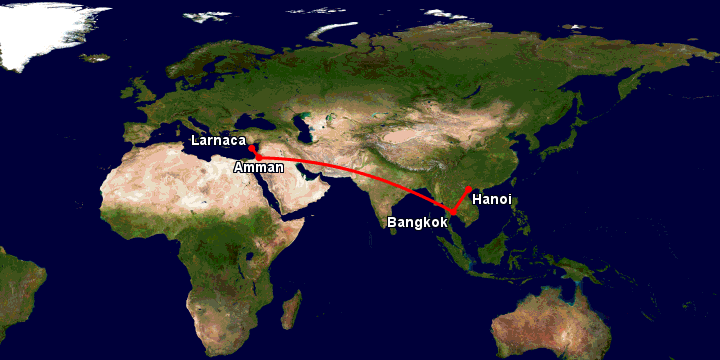 Bay từ Hà Nội đến Larnaca qua Bangkok, Amman