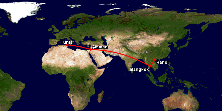 Bay từ Hà Nội đến Tunis qua Bangkok, Amman