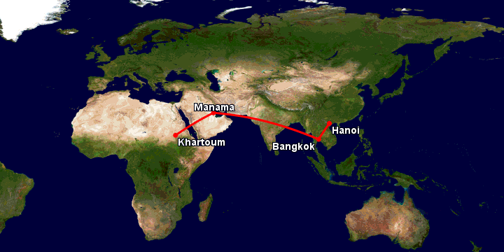 Bay từ Hà Nội đến Khartoum qua Bangkok, Bahrain Island