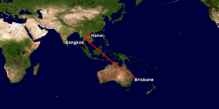 Bay từ Hà Nội đến Brisbane qua Bangkok, Brisbane