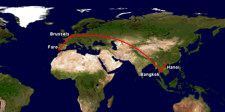 Bay từ Hà Nội đến Faro Pt qua Bangkok, Brussels