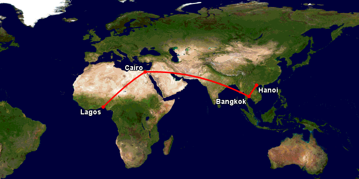Bay từ Hà Nội đến Lagos qua Bangkok, Cairo