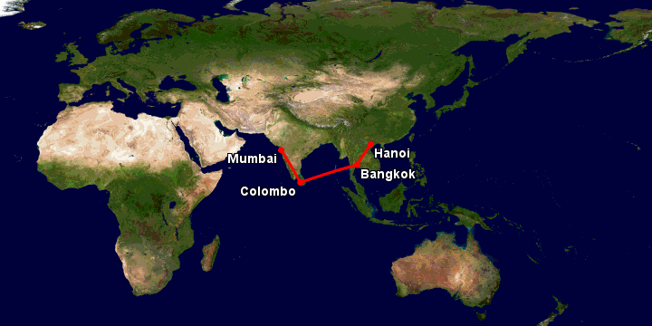 Bay từ Hà Nội đến Mumbai qua Bangkok, Colombo, Mumbai