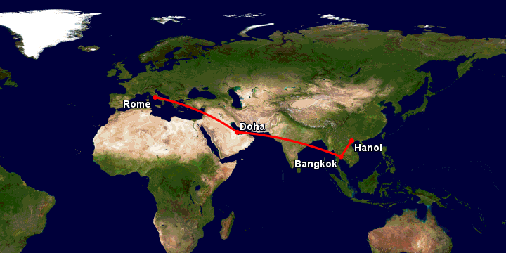 Bay từ Hà Nội đến Rome qua Bangkok, Doha