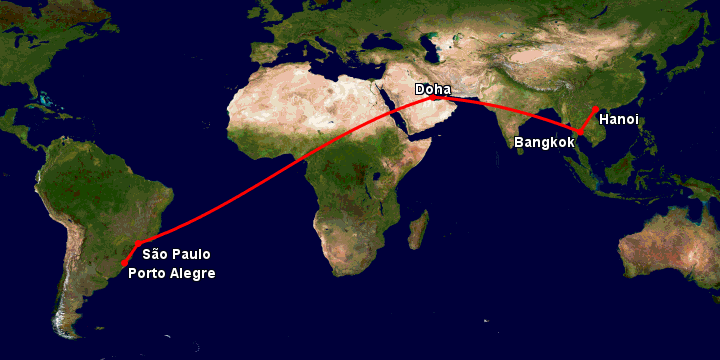 Bay từ Hà Nội đến Porto Alegre qua Bangkok, Doha, Sao Paulo