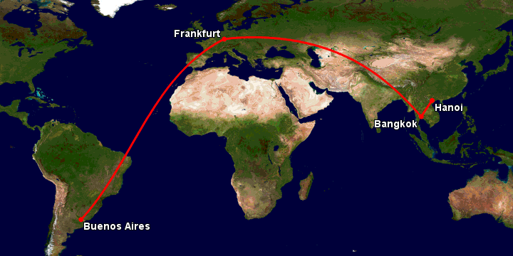 Bay từ Hà Nội đến Buenos Aires qua Bangkok, Frankfurt