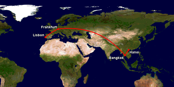 Bay từ Hà Nội đến Lisbon qua Bangkok, Frankfurt, Lisbon