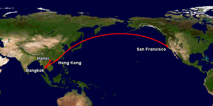 Bay từ Hà Nội đến San Francisco qua Bangkok, Hong Kong