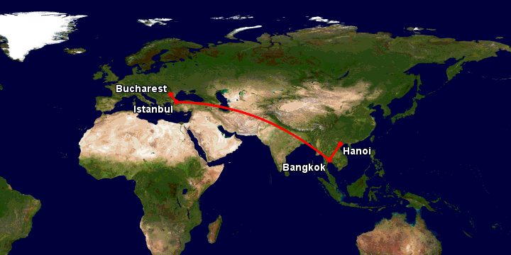Bay từ Hà Nội đến Bucharest qua Bangkok, Istanbul