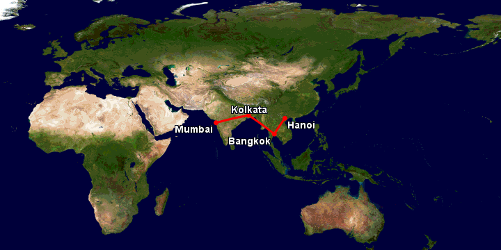 Bay từ Hà Nội đến Mumbai qua Bangkok, Kolkata, Mumbai