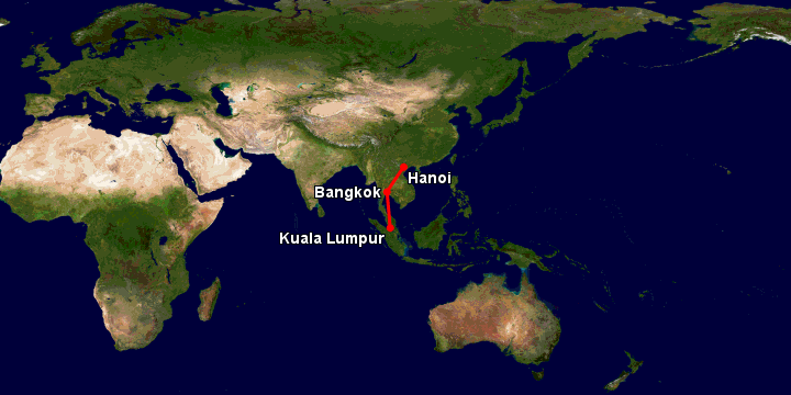 Bay từ Hà Nội đến Kuala Lumpur qua Bangkok