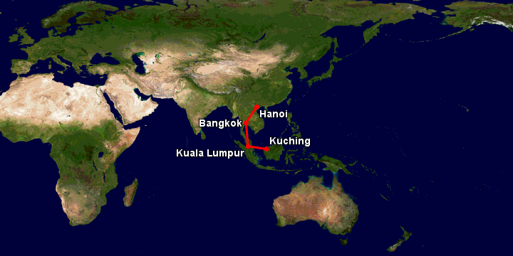 Bay từ Hà Nội đến Kuching qua Bangkok, Kuala Lumpur