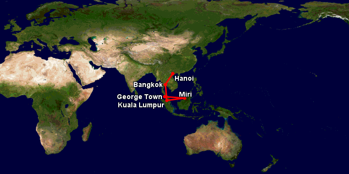 Bay từ Hà Nội đến Penang qua Bangkok, Kuala Lumpur, Miri