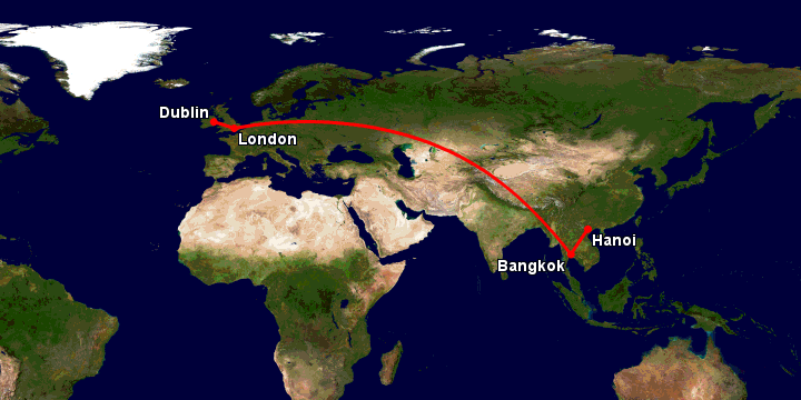 Bay từ Hà Nội đến Dublin qua Bangkok, London