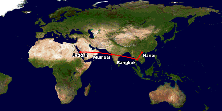 Bay từ Hà Nội đến Jeddah qua Bangkok, Mumbai