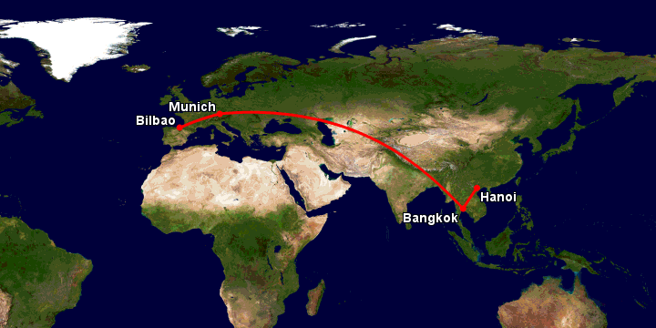 Bay từ Hà Nội đến Bilbao qua Bangkok, Munich