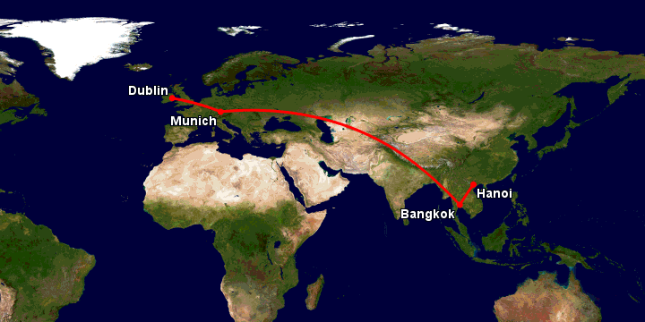 Bay từ Hà Nội đến Dublin qua Bangkok, Munich