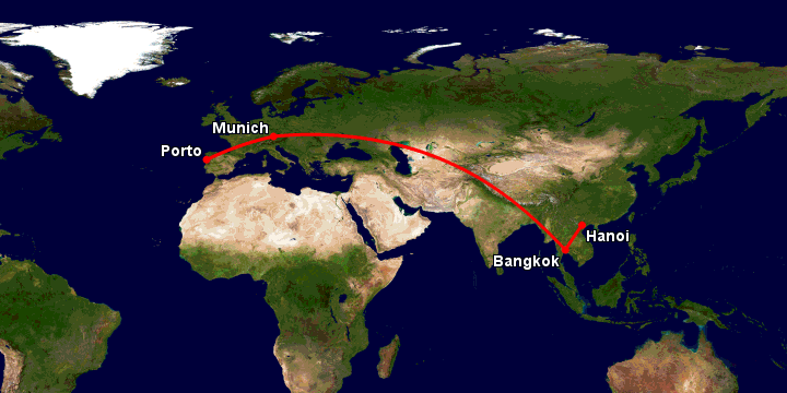 Bay từ Hà Nội đến Porto Portugal qua Bangkok, Munich