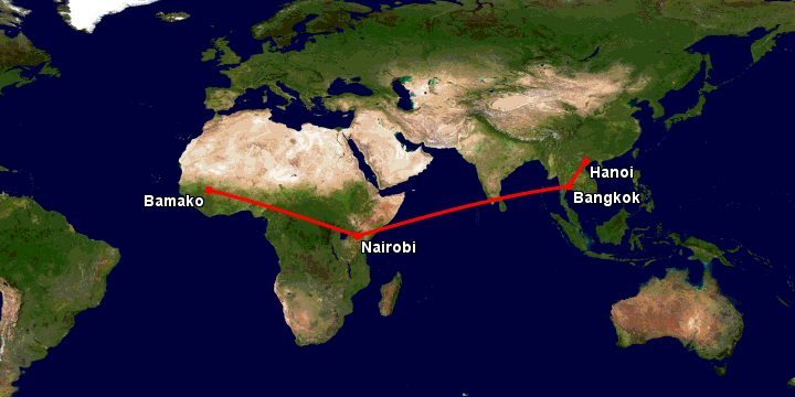 Bay từ Hà Nội đến Bamako qua Bangkok, Nairobi