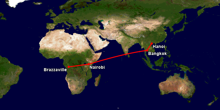 Bay từ Hà Nội đến Brazzaville qua Bangkok, Nairobi