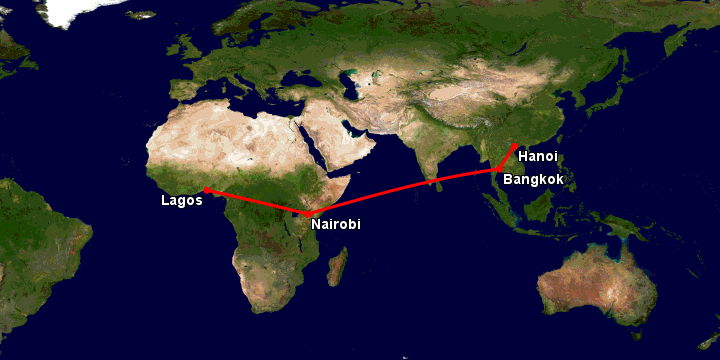 Bay từ Hà Nội đến Lagos qua Bangkok, Nairobi