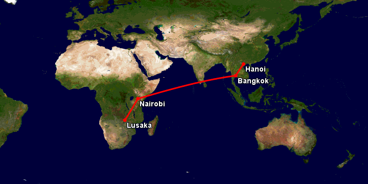 Bay từ Hà Nội đến Lusaka qua Bangkok, Nairobi