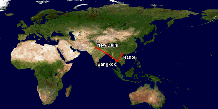 Bay từ Hà Nội đến Delhi qua Bangkok, New Delhi
