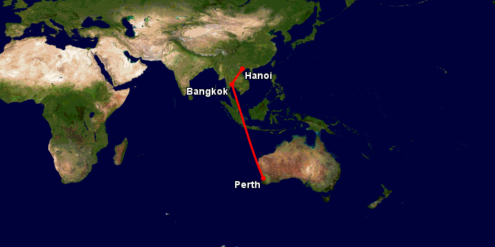 Bay từ Hà Nội đến Perth qua Bangkok, Perth