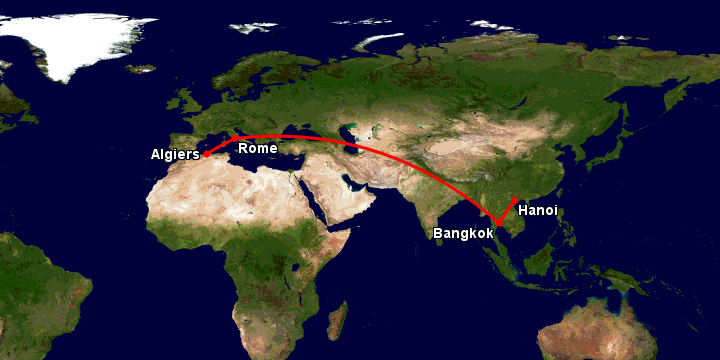 Bay từ Hà Nội đến Algiers qua Bangkok, Rome