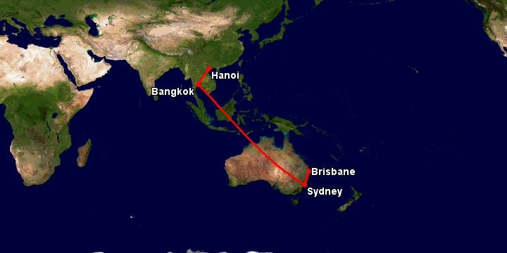 Bay từ Hà Nội đến Brisbane qua Bangkok, Sydney, Brisbane