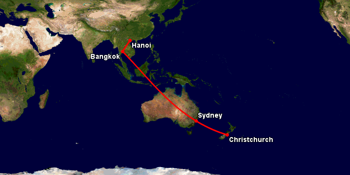 Bay từ Hà Nội đến Christchurch qua Bangkok, Sydney