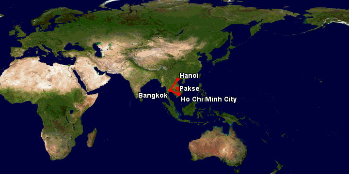Bay từ Hà Nội đến Pakse qua Bangkok, Tp.HCM
