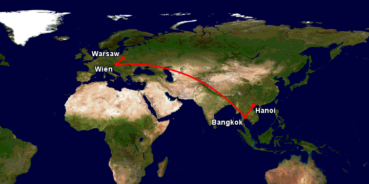 Bay từ Hà Nội đến Warsaw qua Bangkok, Vienna