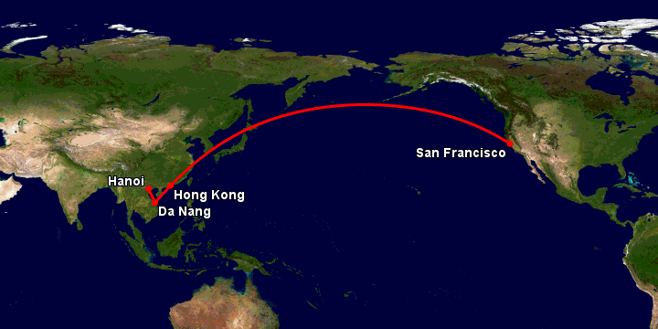 Bay từ Hà Nội đến San Francisco qua Đà Nẵng, Hong Kong