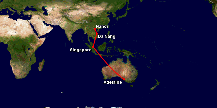 Bay từ Hà Nội đến Adelaide qua Đà Nẵng, Singapore